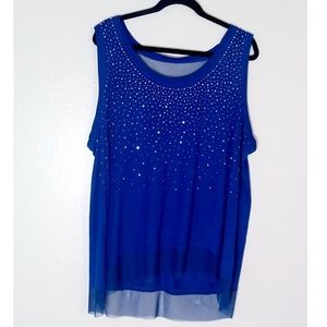NWOT Royal Blue Gold Studded Sleeveless Lace Blouse